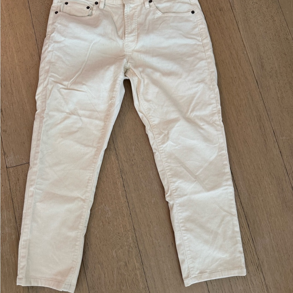 Cream Corduroy Straight-Leg Pants - Picture 1 of 4